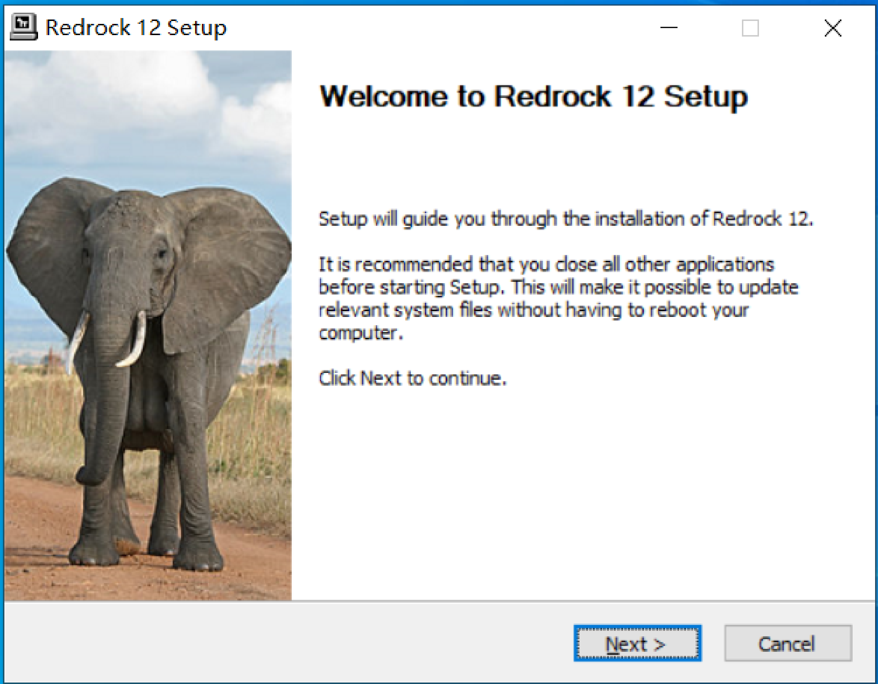 Fig. 1: The Redrock 12 Setup Welcome dialog